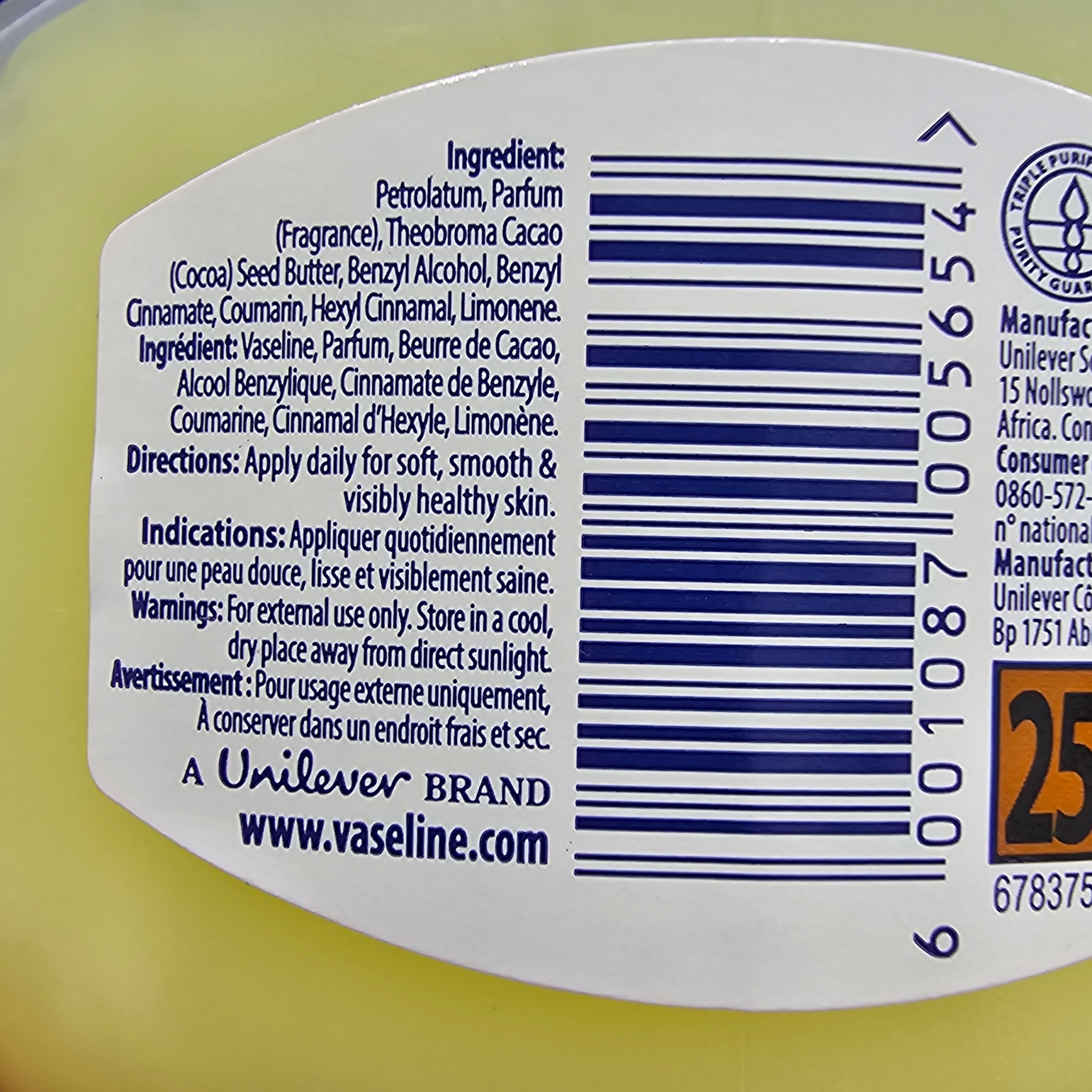 Vaseline Hand and Foot Cream Cocoa Butter 250ml Deep Moisturizing Gel Yellow