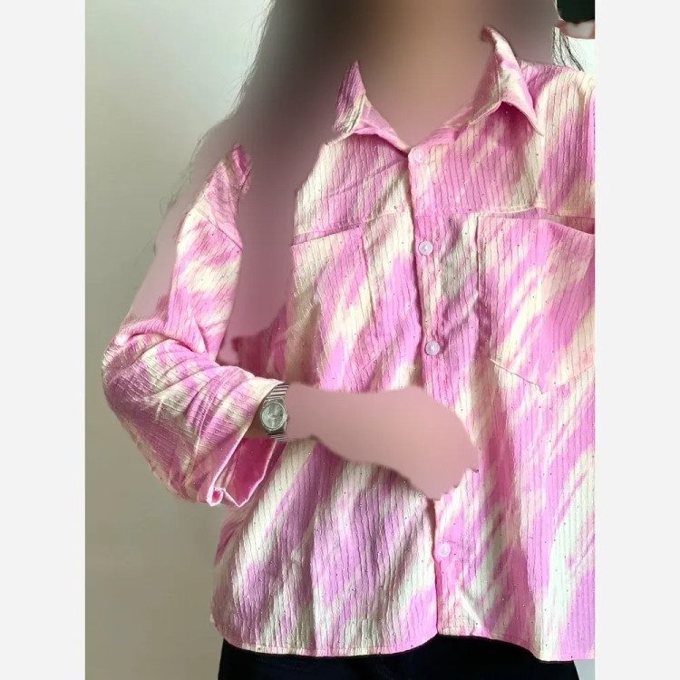 شومیز نخ کراش نگین دار جیب دار فری سایز