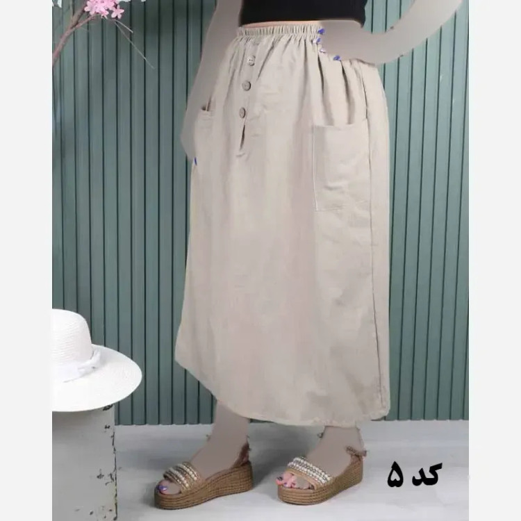 دامن لینن دو جیب فری سایز خنک تابستانی