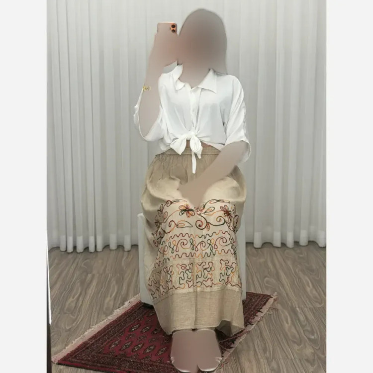 دامن نخی سنگ شور هندی گلدوزی شده قد 98 فری سایز