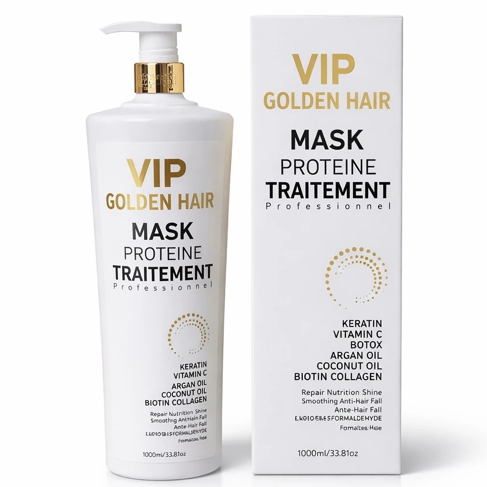 ماسک مو VIP GOLDEN HAIR 1000 میلی ایتالیایی با کلاژن و بیوتین و پروتئین ضد ریزش و احیا