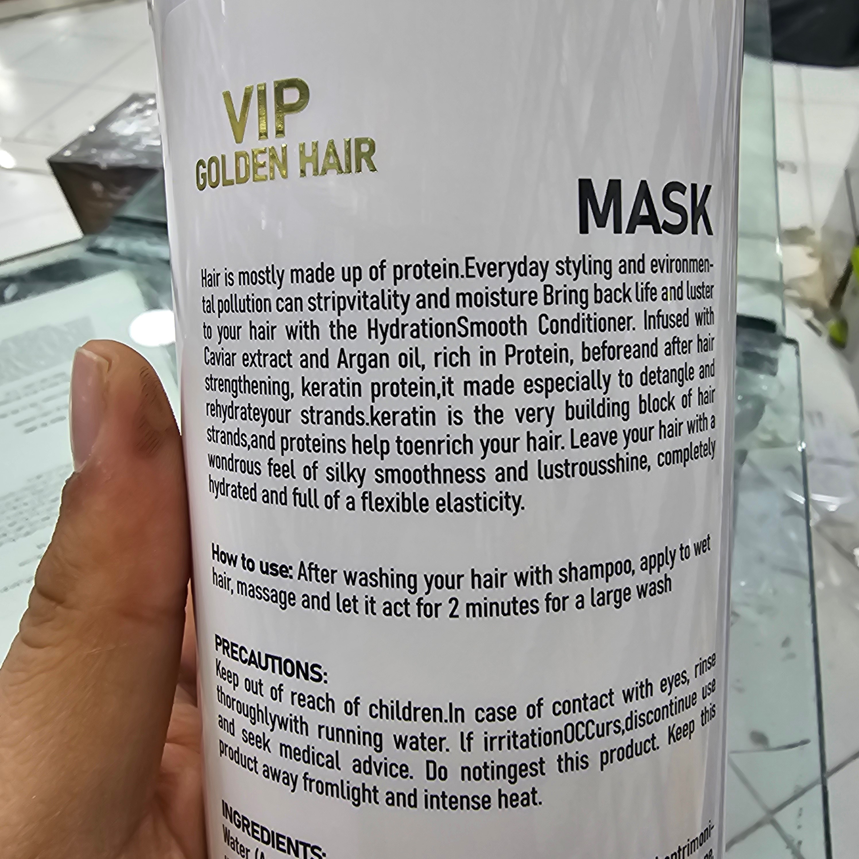 ماسک مو VIP GOLDEN HAIR 1000 میلی ایتالیایی با کلاژن و بیوتین و پروتئین ضد ریزش و احیا