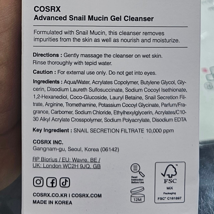 ژل شستشو COSRX Advanced Snail Mucin Gel Cleanser 100ml | شوینده کرهای با موسین حلزون حفظ رطوبت و تغذیه پوست