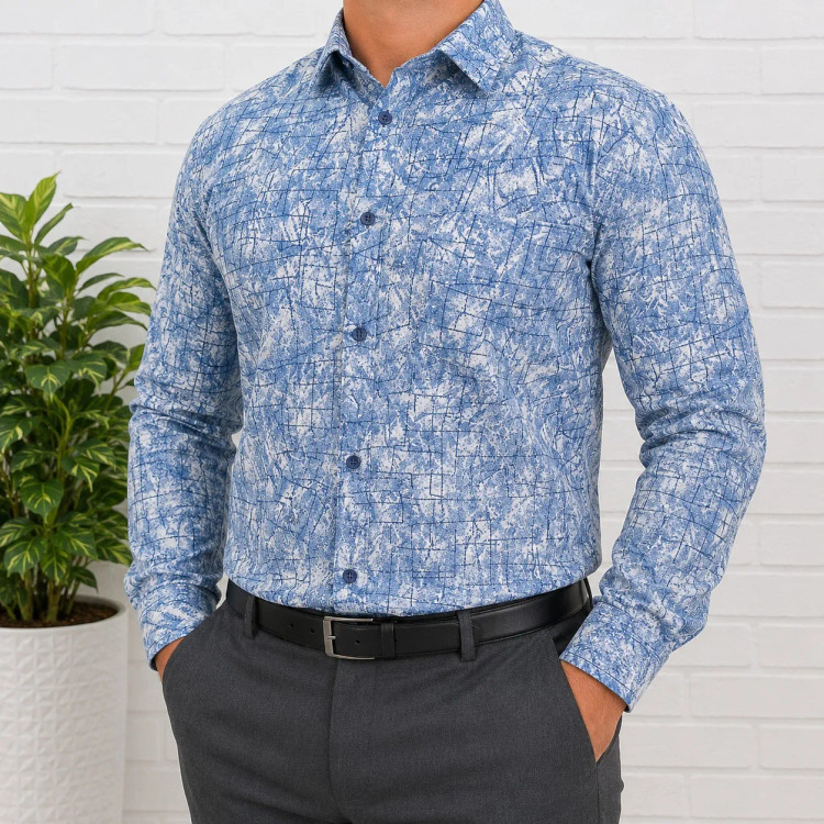 پیراهن آستین بلند مردانه کنفی نخی قواره آزاد مجلسی تک جیب