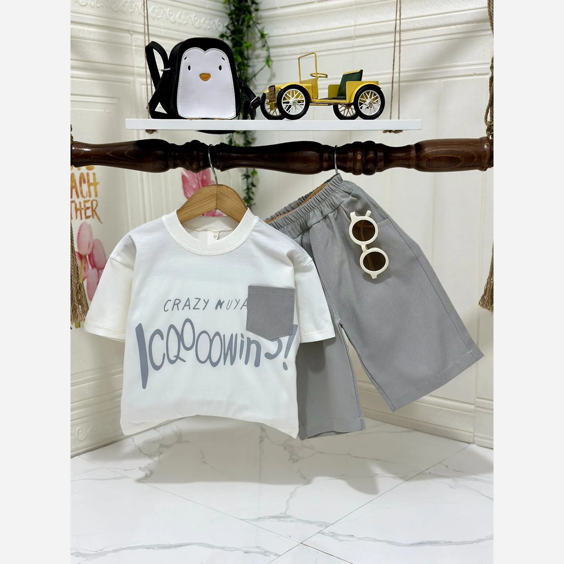 ست تیشرت و شلوارک اسپرت بچگانه جنس نخ پنبه و کتان مناسب 2 تا 8 سال