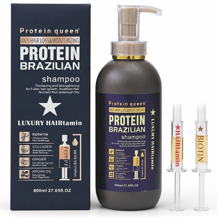 شامپو پروتئین کوئین مدل Protein Queen ضد ریزش و تقویت کننده حاوی کراتین، کلاژن، آرگان و زنجبیل
