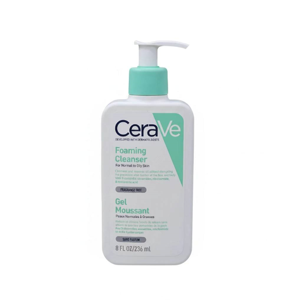 فوم شستشو صورت CeraVe پاکسازی چربی و آلودگی 236ml فاقد عطر مناسب پوست نرمال تا چرب