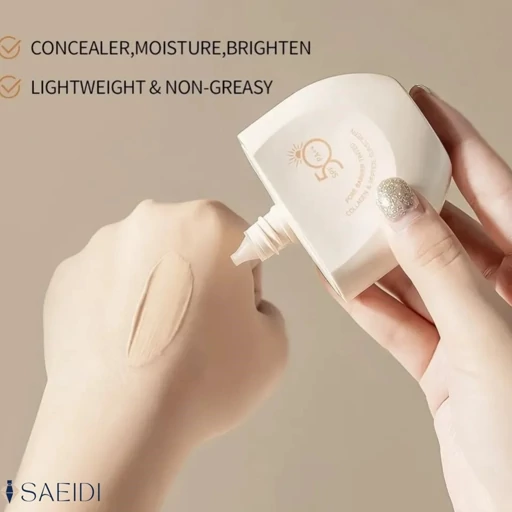 ضدآفتاب رنگی استلین SPF50 PA++ کلاژن و پپتاید بدون رد سفیدی بازسازی سد دفاعی پوست