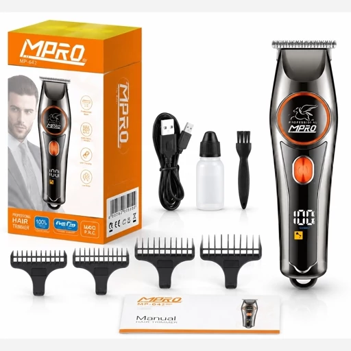 MPRO MP-642 Professional Trimmer 6800RPM T-Blade Self-Sharpening 120min Battery LCD Display