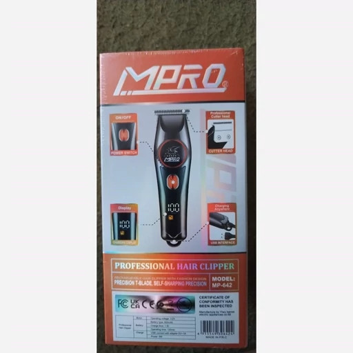 MPRO MP-642 Professional Trimmer 6800RPM T-Blade Self-Sharpening 120min Battery LCD Display