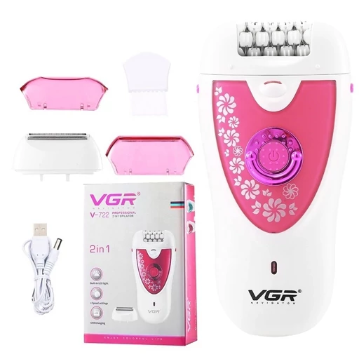 اپیلاتور VGAR V-722 استیل، برای بانوان، 2 عدد سری و درپوش محافظ