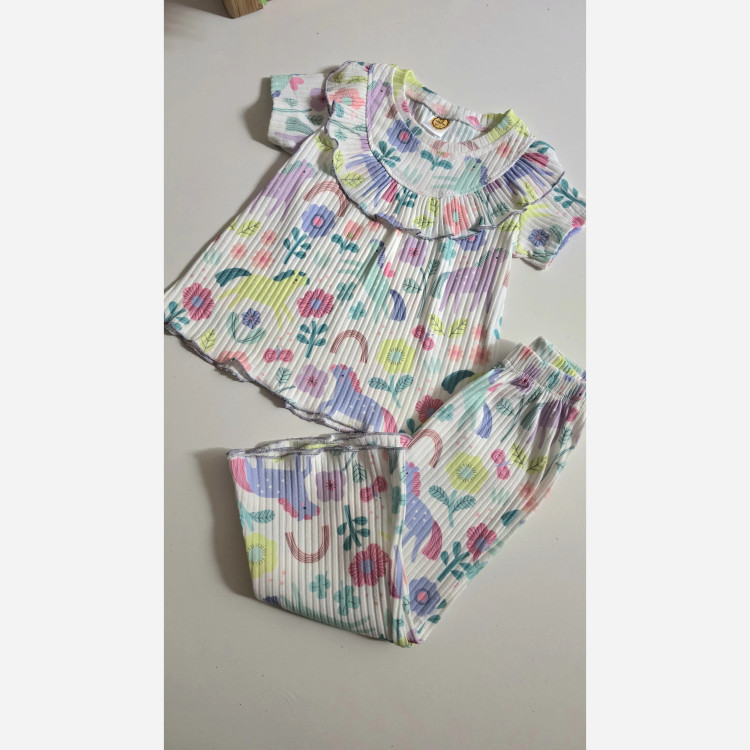 ست بلوز شلوار راحتی دخترانه طرح دار خنک تابستانی 1 تا 12 سال