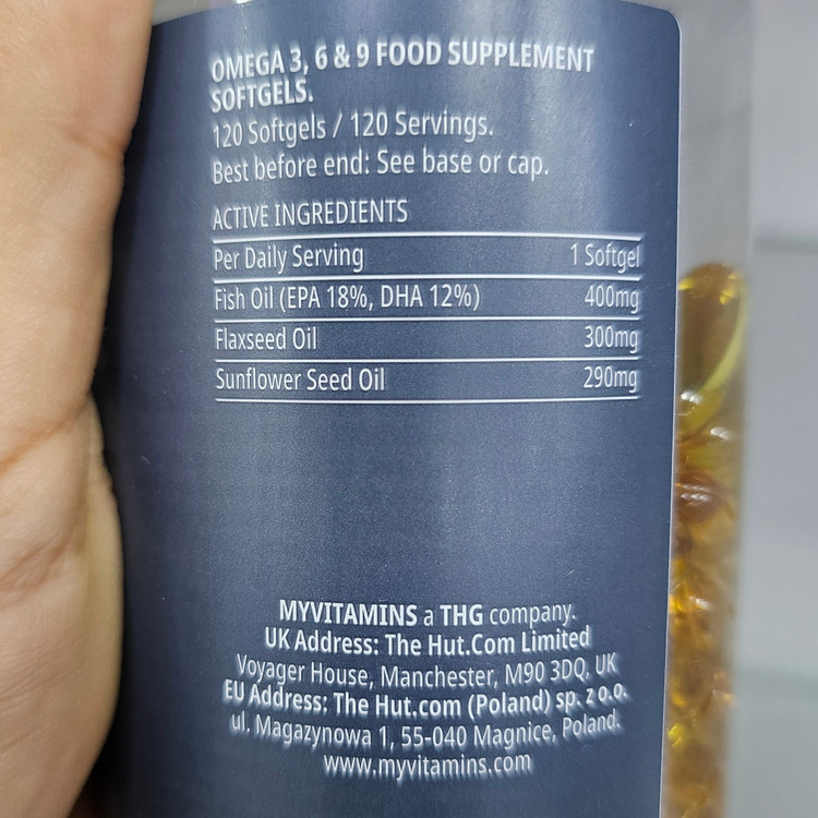 Omega 3‑6‑9 MyVitamins 120 سافت ژل – مکمل اسیدهای چرب ضروری برای سلامت قلب، مغز، پوست و مو