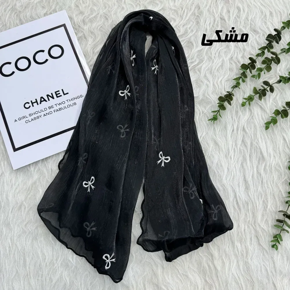 شال حریر کبریتی پاپیونی مشکی وارداتی مجلسی و روزمره قواره 190 در 67