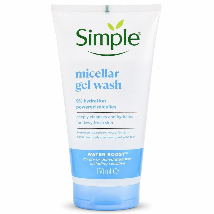 ژل میسلار صورت Simple Water Boost 150 میلیلیتر – مرطوبکننده و پاککننده پوست خشک و حساس با ویتامین E و پروویتامین B5