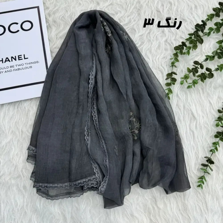 شال وارداتی مجلسی نگینی حریر دانتل