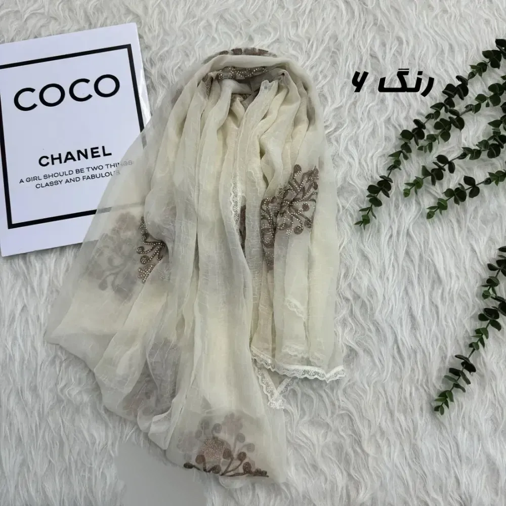 شال وارداتی مجلسی نگینی حریر دانتل