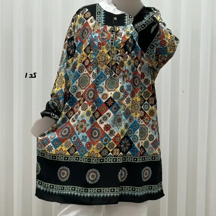 تونیک نخی زنانه سایز بزرگ مدل ستاره کوچک دکمه دار
