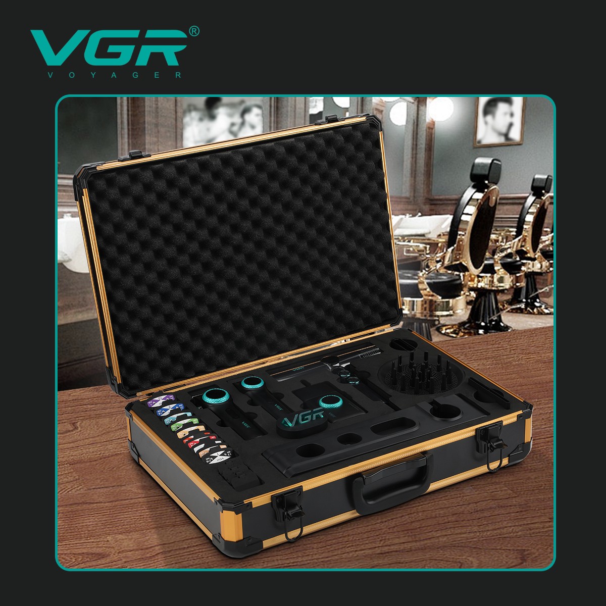 ست ماشین اصلاح VGR STEBLRES PRO 4in1 تیتانیوم + سشوار BLDC 70000‑110000 دور در دقیقه
