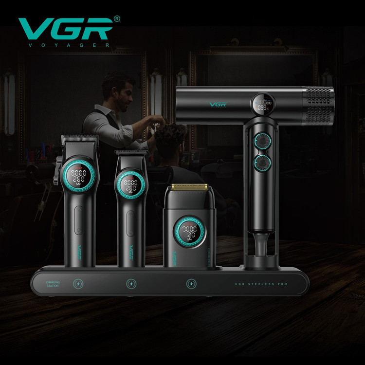 ست ماشین اصلاح VGR STEBLRES PRO 4in1 تیتانیوم + سشوار BLDC 70000‑110000 دور در دقیقه