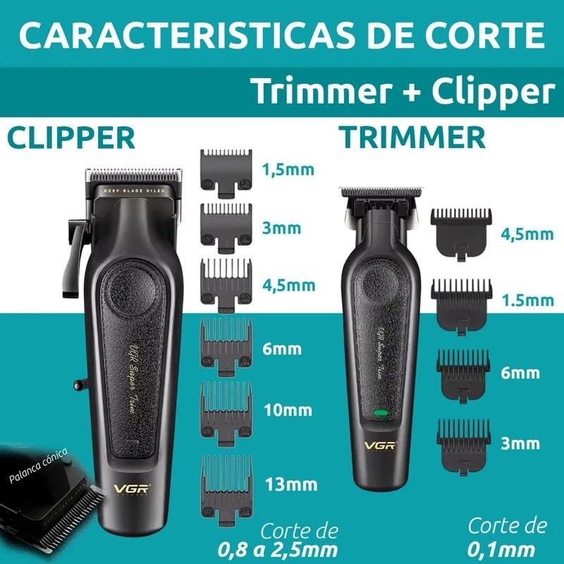 ست ماشین اصلاح دوقلو VGR 197V995 مشکی ضد زنگ کربن استیل سرامیک با خط زن و حجم زن شارژ سریع