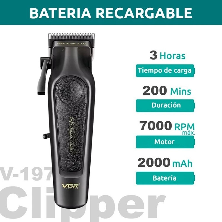 ست ماشین اصلاح دوقلو VGR 197V995 مشکی ضد زنگ کربن استیل سرامیک با خط زن و حجم زن شارژ سریع