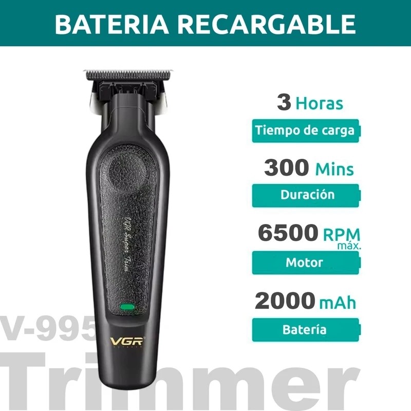 ست ماشین اصلاح دوقلو VGR 197V995 مشکی ضد زنگ کربن استیل سرامیک با خط زن و حجم زن شارژ سریع