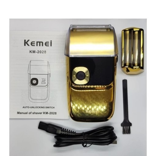ماشین اصلاح صورت کیمی KM-2028 USB، 7000RPM، 4 شانه تنظیمپذیر 0.1‑3 mm، نمایشگر دیجیتال، باتری لیتیوم یون 800 mAh، وزن 4