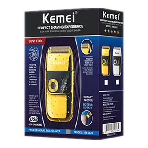 ماشین اصلاح صورت کیمی KM-2028 USB، 7000RPM، 4 شانه تنظیمپذیر 0.1‑3 mm، نمایشگر دیجیتال، باتری لیتیوم یون 800 mAh، وزن 4