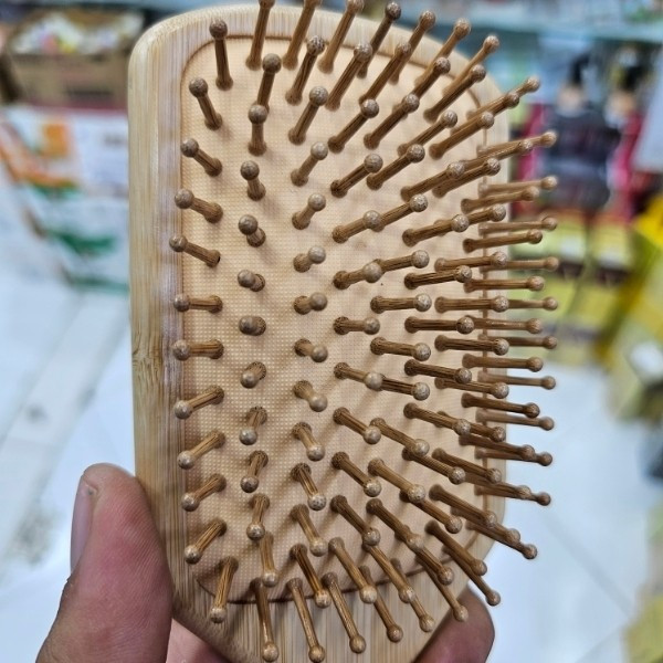برس چوبی بامبو اورجینال مدل مربع سرگرد 80 گرمی ضد الکتریسیته کاهش ریزش مو