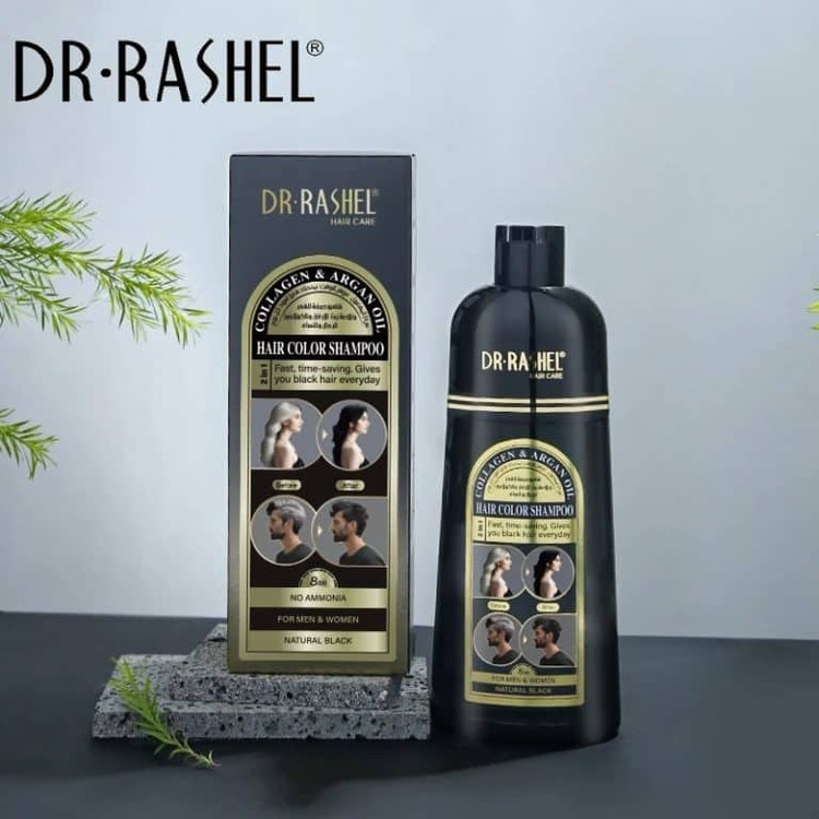 شامپو رنگ مشکی طبیعی حاوی کلاژن و روغن ارگان استلین (دکتر راشل) حجم 400 میلی لیتر