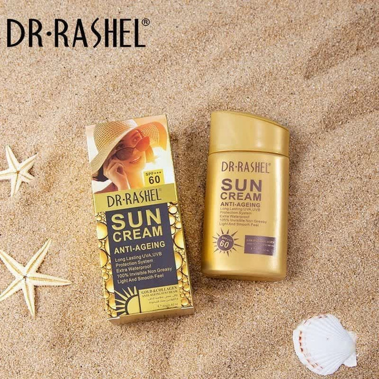 کرم ضدآفتاب طلاوکلاژن بی رنگ جوانسازspf60دکترراشل خاصیت روشن کنندگی وضد لک و...