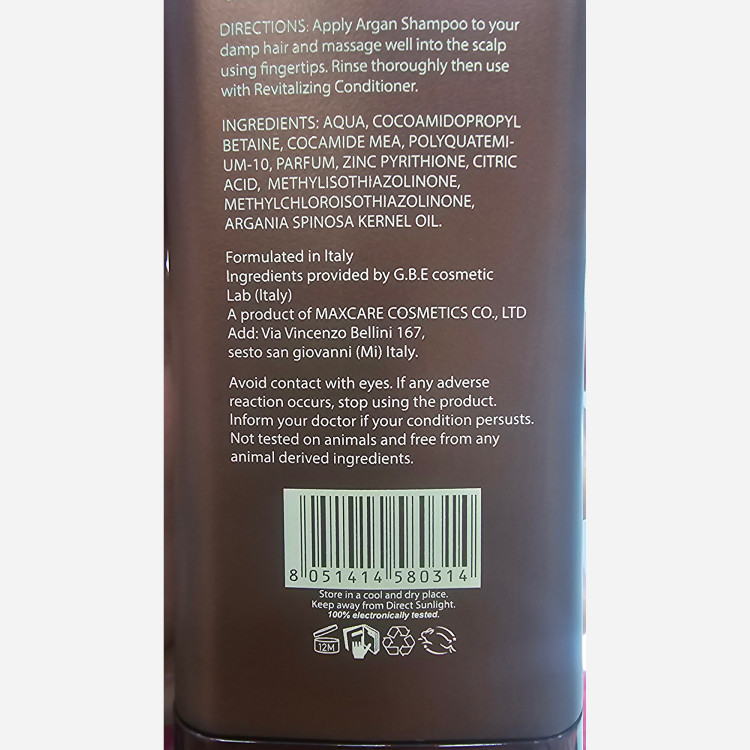 شامپو بدون سولفات روغن آرگان مکس کر قدرت صافی بالا و ترمیم کننده موهای کراتینه و رنگ شده و آسیب دیده