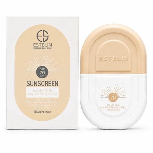 ضد آفتاب رنگی استلین اورجینال حجم 50 گرم spf70 ضد لک و تنظیم کننده چربی پوست بافت سبک و بدون کاور
