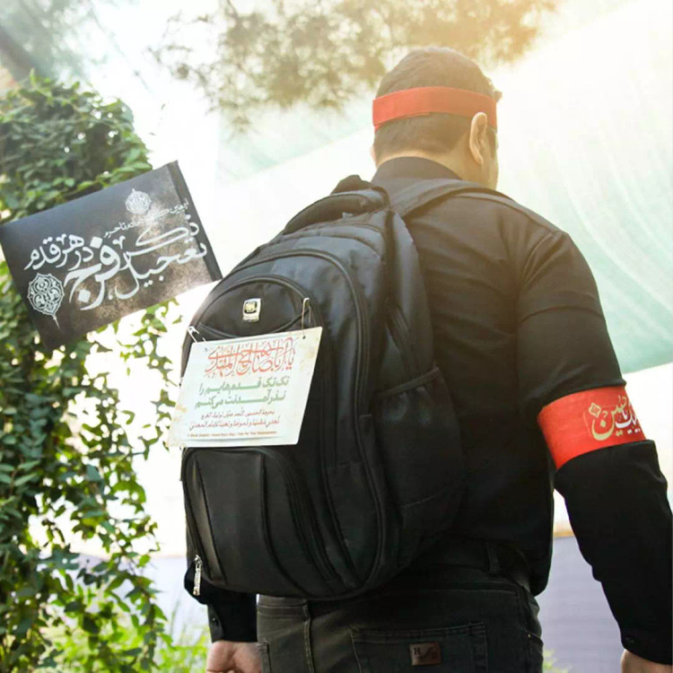 سربند مخمل کودکانه طرح لبیک یا حسین رنگ قرمز