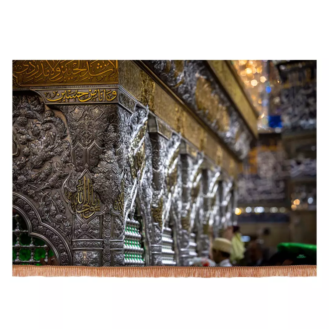 کتیبه مخمل افقی گوشه ای از ضریح امام حسین علیه السلام 90*140