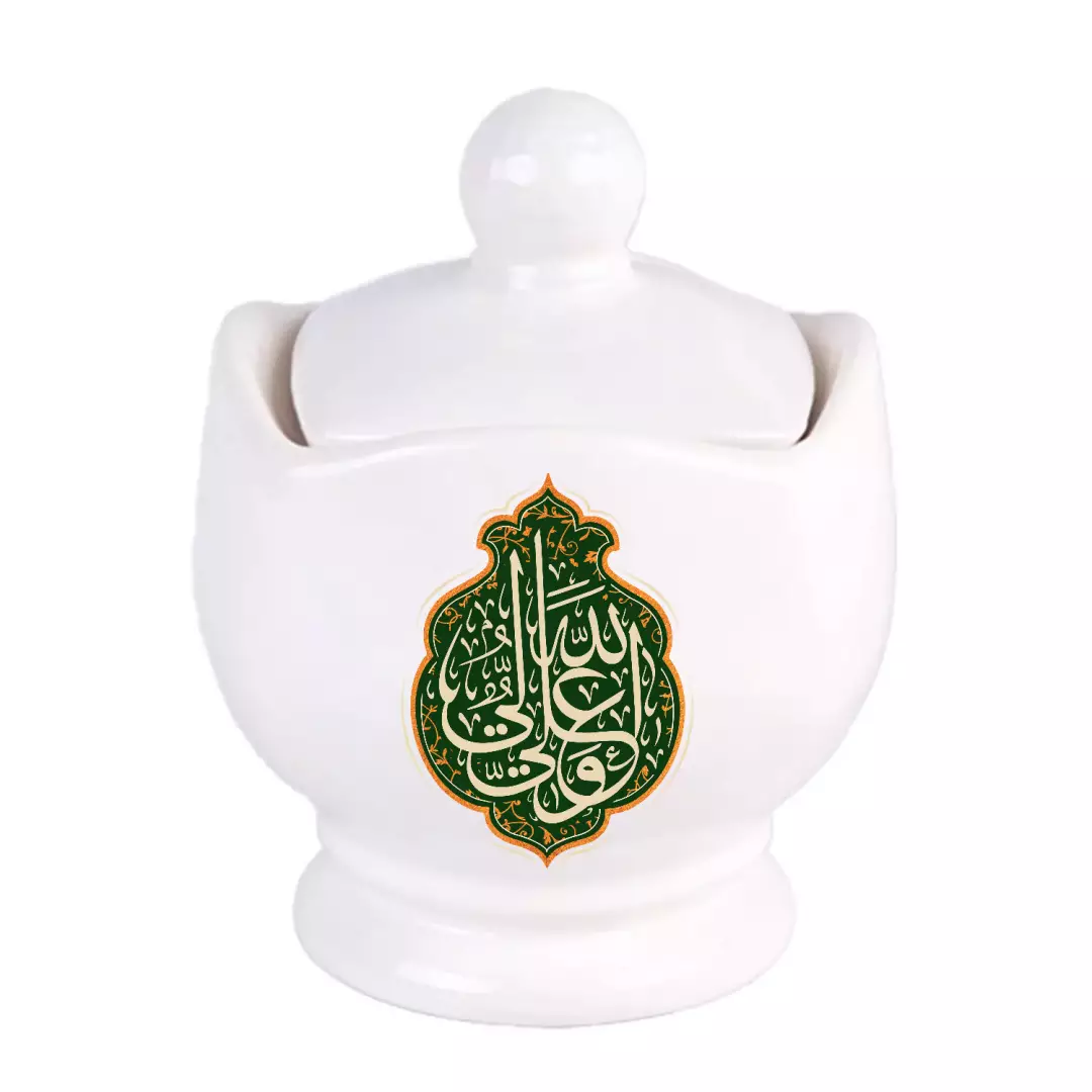 قندان سرامیکی با شعار علی ولی الله رنگ سبز