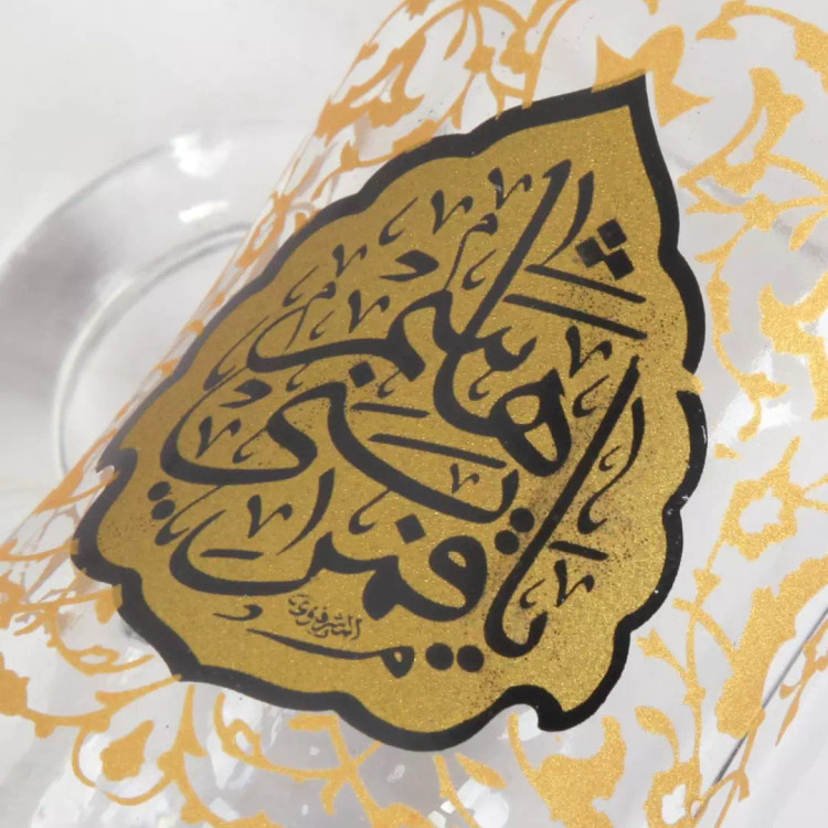ست شش عددی استکان دسته دار کمر باریک با شعار یا قمر بنی هاشم