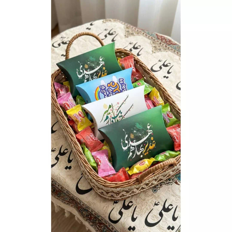 پک مقوایی شکلات با شعار غدیر بهار هم عهدی