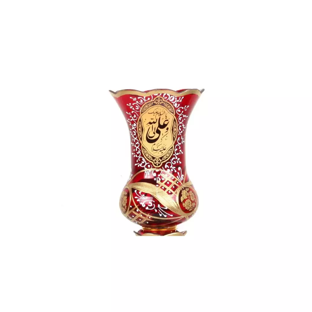 لاله شمعدان متوسط با شعار یا اباعبدالله الحسین و علی ولی الله حاشیه مشکی رنگ قرمز مناسب پایه 44