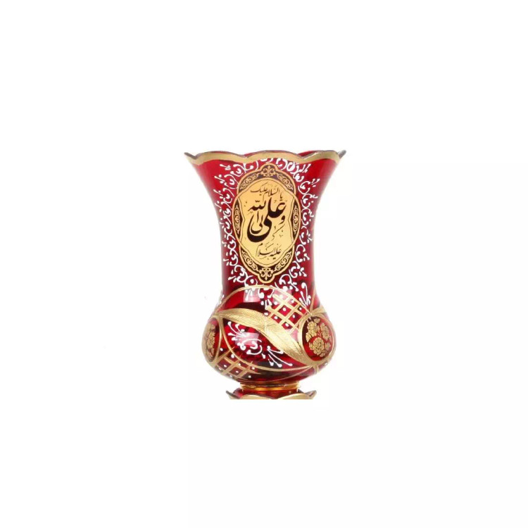 لاله شمعدان متوسط با شعار یا اباعبدالله الحسین و علی ولی الله حاشیه مشکی رنگ قرمز مناسب پایه 44
