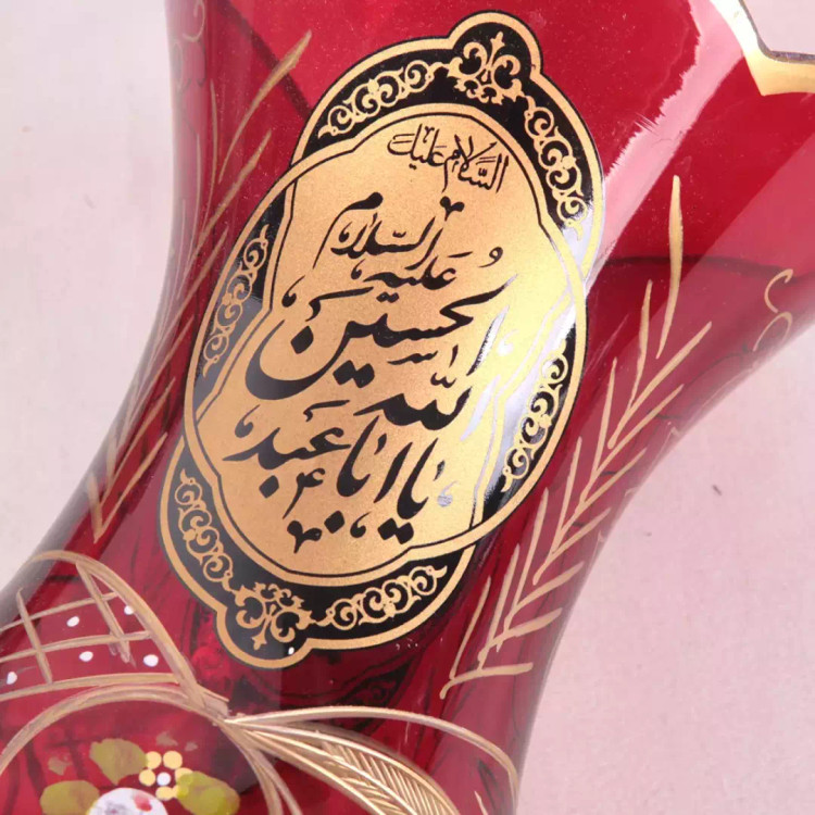 لاله شمعدان متوسط با شعار یا اباعبدالله الحسین و علی ولی الله حاشیه مشکی رنگ قرمز مناسب پایه 44