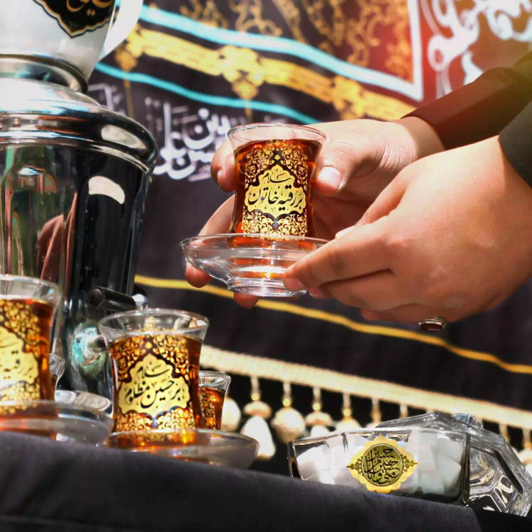ست 6 عددی استکان کمر باریک بدون دسته با شعار سلام بر حسین مظلوم