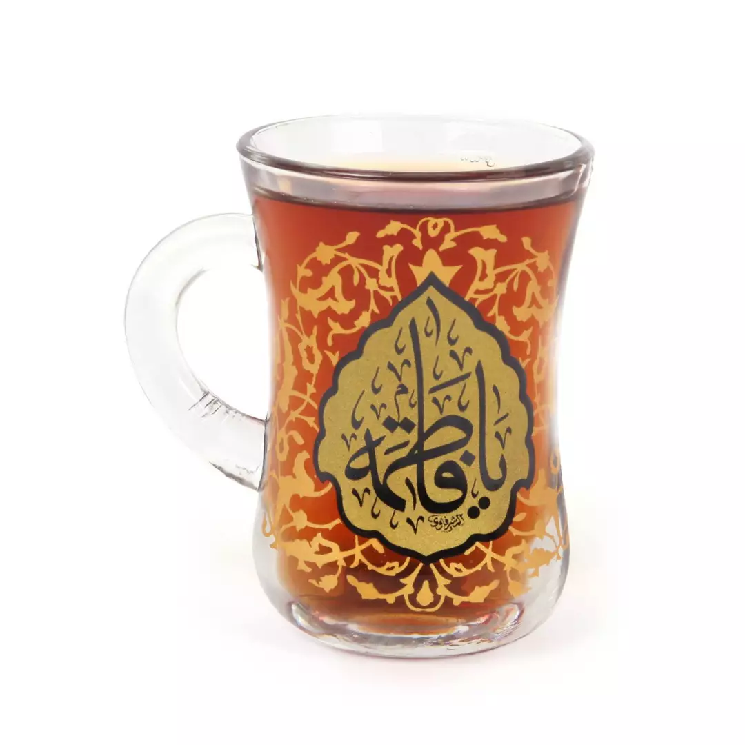 ست شش عددی استکان کمر باریک دسته دار با شعار یا فاطمه سلام الله علیها