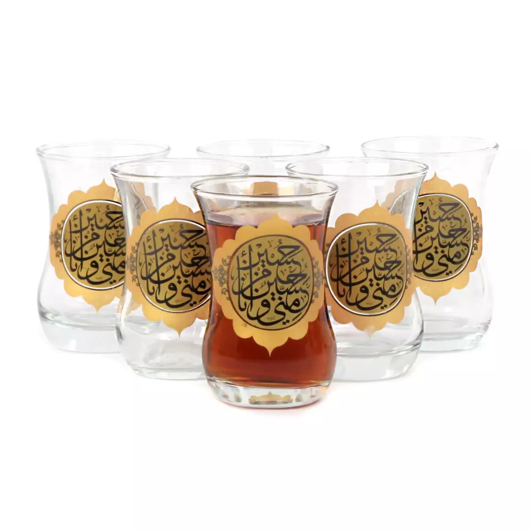 ست 6 عددی استکان کمر باریک بدون دسته طرح حسین منی و انا من حسین