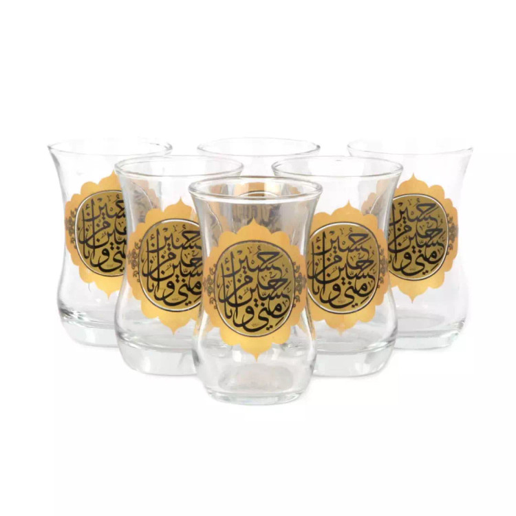 ست 6 عددی استکان کمر باریک بدون دسته طرح حسین منی و انا من حسین