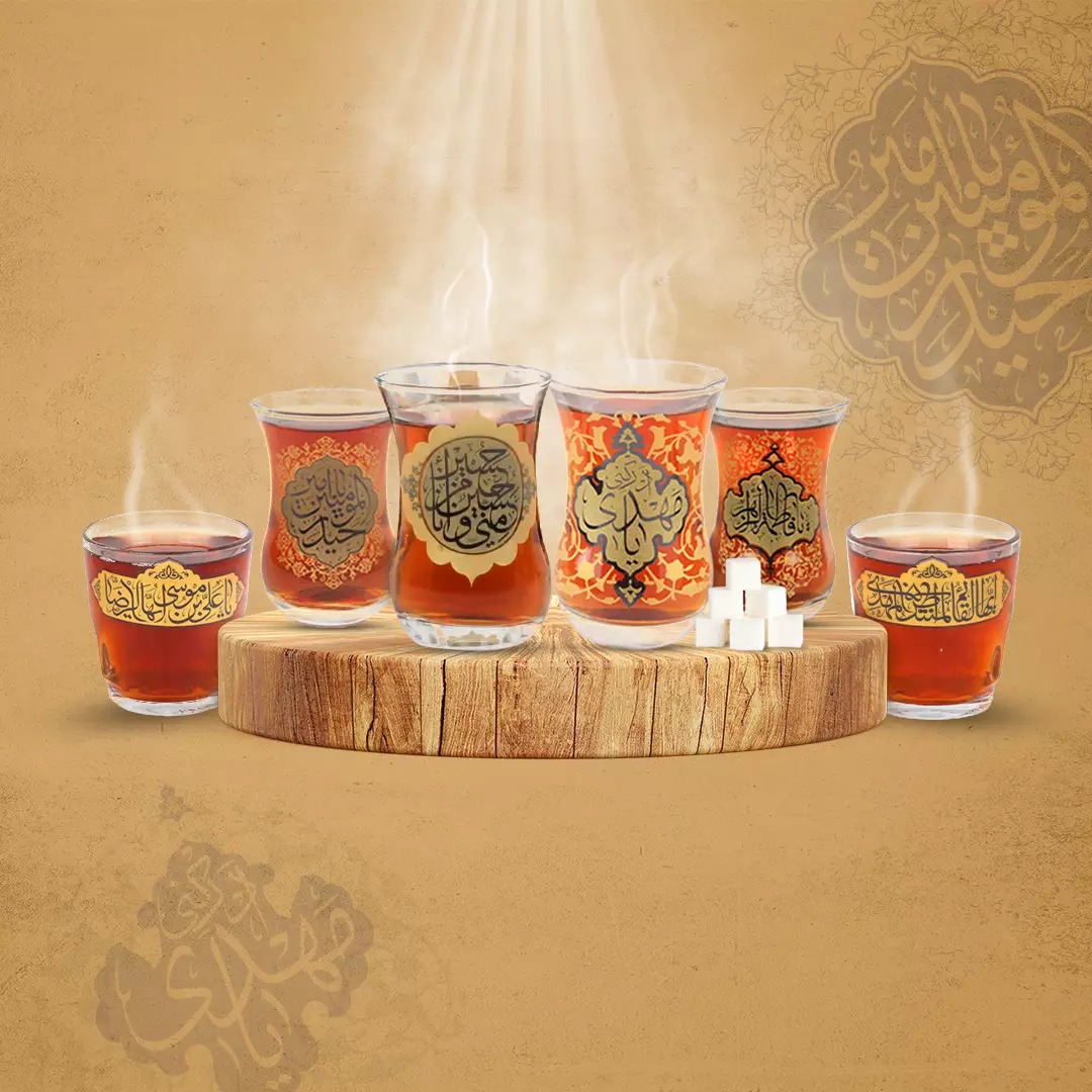 ست شش عددی استکان کمر باریک دسته دار طرح حسین منی و انا من حسین