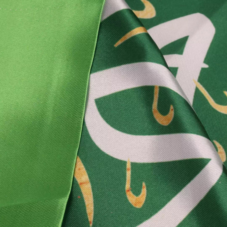 پرچم ساتن تمام رنگی با شعار هر که من مولای اویم پس علی مولای اوست 70*100 سمت چپ