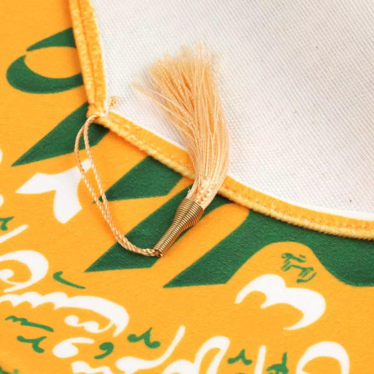 کتیبه مخمل تک عددی عمودی با شعار علی ولی الله متن سبز ابعاد 65*135 زمینه زرد