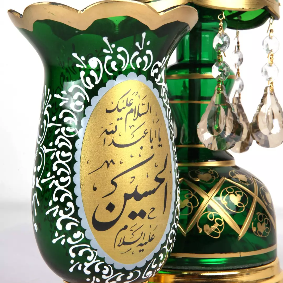 لاله شمعدان با شعار السلام علیک یا اباعبدالله الحسین و علی ولی الله ارتفاع 50 سانتیمتر (700623) - سبز